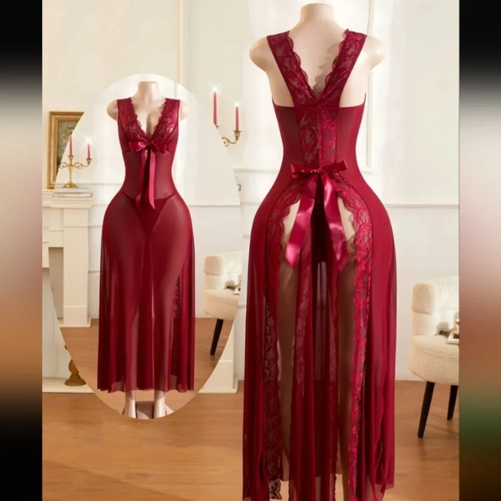 Elegant Burgundy Lace Nightgown